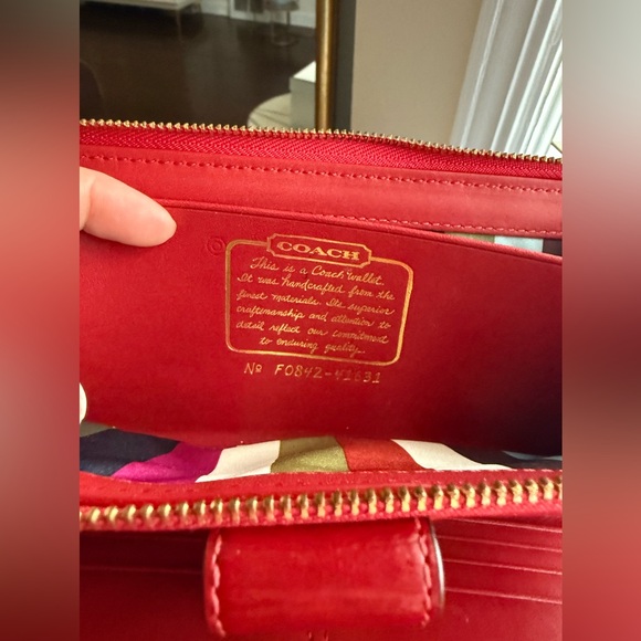 Coach Legacy Signature Cs Jacquard Red Leather Stripe Wallet - Picture 3 of 8